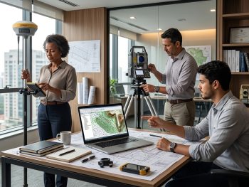 Profissionais da topografia analisando diferentes modelos de associação da APAT com equipamentos GNSS e estação total