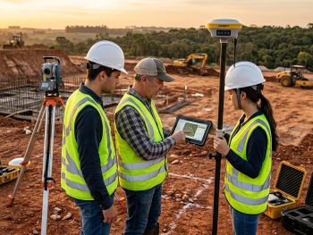 Treinamento técnico em topografia com uso de GNSS RTK e estação total em atividade prática de campo
